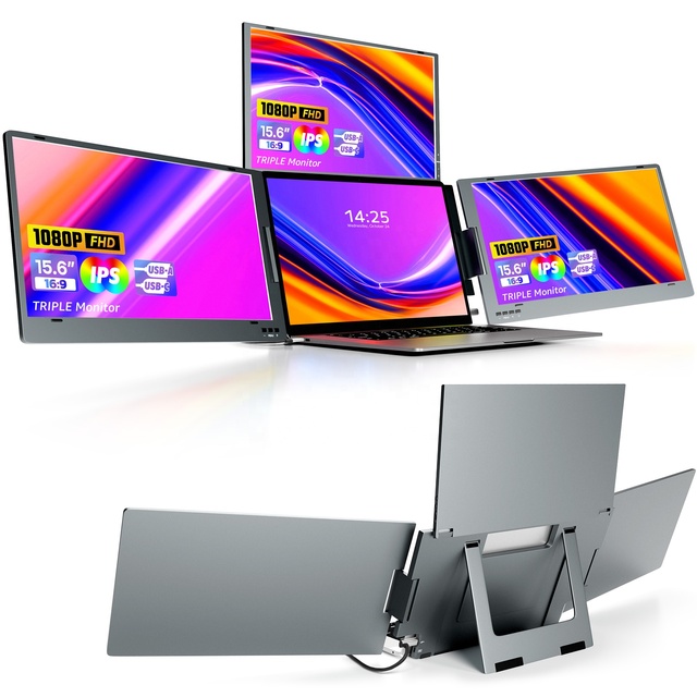 Brand New Quadruple Triple Screen Extender 15.6inch Type C Connect Full HD 1080P Auto Rotation LCD Portable Monitor for Laptops