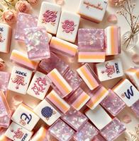 Jeu de Mahjong de Luxe en Acrylique, Style Américain, Tuiles Peintes et Gravées Rose Doré, Effet Nacré, 160 Pièces en Gros