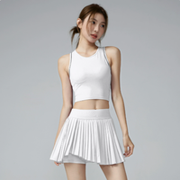 Ensemble de yoga pour femmes, débardeur uni, jupe plissée asymétrique, séchage rapide, tenue de sport pour le tennis, le badminton, la gym, ensemble deux pièces