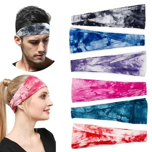 Unisex Tie-dyed Hairbands Non-slip Sweatband Comfortable Breathable Head wrap Yoga Running Sports Headband For Women Men