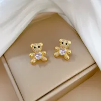 Ensemble de bijoux de fête de mariage de luxe zircone dessin animé ours pendentif collier boucles d'oreilles ensemble diamant étincelant animal boucle d'oreille collier