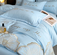 Ensemble de literie brodé - Housse de couette et taies d'oreiller - Drap plat - Ensemble de literie 4 pièces - Linge de lit lavable pour la maison et l'hôtel