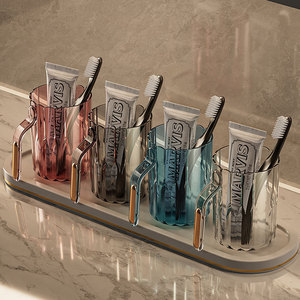 Quad Toothbrush Holder Set Transparent Cup With Toothpaste Storage For Bathroom Use - Product Image 1