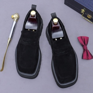 Mocasines de Cuero de Gamuza Ligeros con Suela Gruesa, Zapatos de Vestir de Cuero Mate con Punta Cuadrada Estilo Británico - Product Image 3