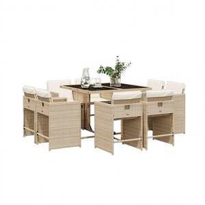 Set da Pranzo da Esterno in Rattan PE Beige per 8 Persone, Arredamento da Giardino Stile Contemporaneo Resistente alle Intemperie - Product Image 1