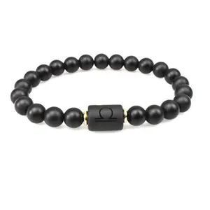 Blues wholesale stainless steel bead Couple Bracelets fashion Frosted Black Onyx zodiac beaded bracelets with stretch