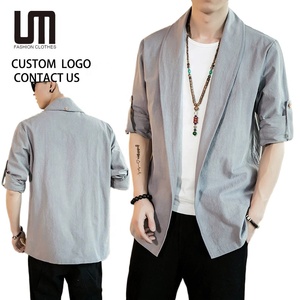 2025男士轻质和服夹克开衫-开襟长袖外套，棉麻混纺，休闲夏季遮盖物，宽松合身 - Product Image 1