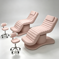 Fauteuil de soin esthétique électrique à 3 moteurs en cuir PU rose, réglable en hauteur, inclinable et rotatif, lit de spa facial cosmétique