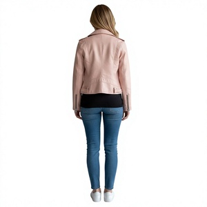 Chaqueta de Motociclista de Cuero Genuino Rosa para Mujer, Cierre Asimétrico, Cuello Camisero, Manga Larga, Chaqueta de Motociclista, Venta Caliente, Diseño Único - Product Image 2