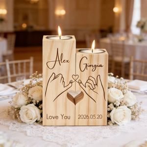 Ensemble de 2 bougeoirs carrés en bois gravés au laser, supports pour bougies chauffe-plat assortis, pour couples, anniversaire romantique - Product Image 3