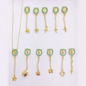 Pendentifs Breloques en Plaqué Or avec Turquoise et Zircon Cubique, Motifs Vierge Marie, Y, Étoile, Croix, Papillon, Cœur, Soleil pour la Fabrication <span class=keywords><strong>de</strong></span> <span class=keywords><strong>Bijoux</strong></span> Religieux - Product Image 5