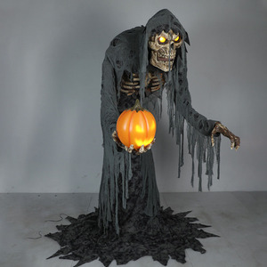 Fantasma Mietitore Elettrico con Falce Oggetto di Scena per Interni ed Esterni Ornamento <span class=keywords><strong>Horror</strong></span> Zombie Animato Animatronic di Halloween Scheletro Zucca Luminosa - Product Image 3
