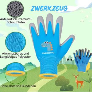 ZWERKZEUG 3 أزواج من قفازات العمل للأطفال، طبقة من اللاتكس الطبيعي، نسيج مطاطي، طلاء على راحة اليد، مطلي بالمطاط، رسومات ديناصورات، متعدد الألوان - Product Image 4