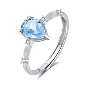 8 bagues simples en argent 925 avec cristaux en forme de goutte d'eau de 6*8 mm, réglables, en pierre naturelle, plaquées rhodium, brossées, bijoux de créateur pour femmes - Product Image 1