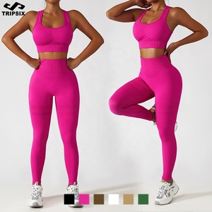 Contoh Gratis Pakaian Aktif Yoga Kebugaran Wanita, Set 2 Potong Pakaian Kebugaran Tanpa Kelim Elastis Tinggi - Product Image 3