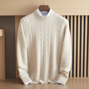 Wholesale 100% Pure Custom Cashmere <strong>Sweater</strong> Man Semi-High Neck Oem Cable <strong>Knit</strong> Pullover Vintage Casual Slim-fit Knitwear - Product Image 1