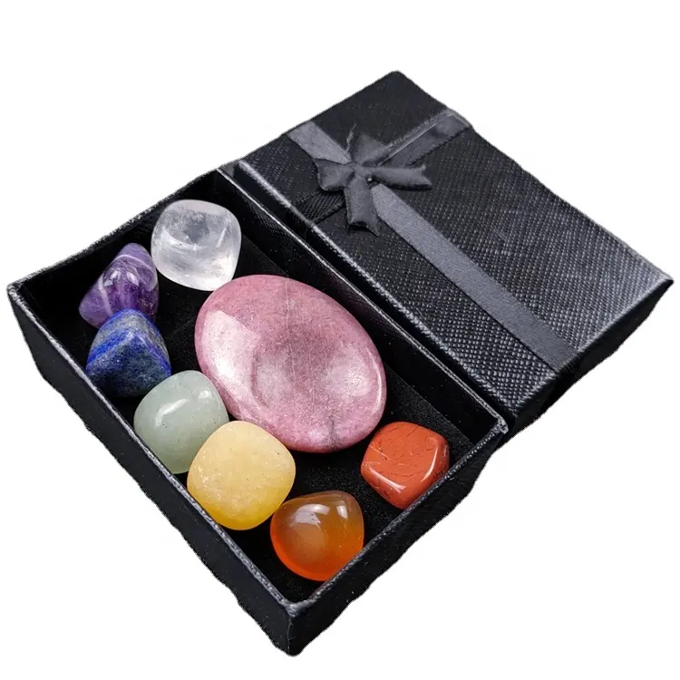 Amazon Hot Selling Sieben Chakra Tumbled Stones Set Natürliche Reiki Polierte Heil kies Kristall Meditation Palms teine