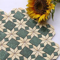 Carreaux de mosaïque en marbre vert de luxe, motif géométrique étoile diamant, pour murs et sols, destinés aux entrepreneurs de projets hôteliers et de villas haut de gamme