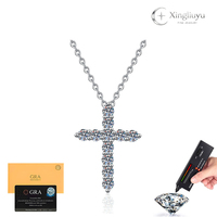 Collier en Moissanite, Pendentif Croix en Argent Sterling 925 Entièrement Sertie de Pierres, Chaîne Réglable, Bijoux de Mode pour Femme, Vente en Gros