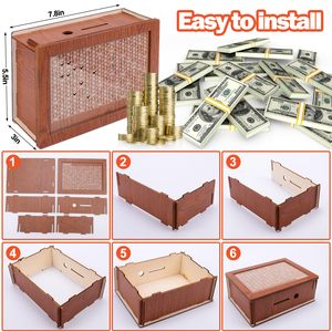Tiền mặt Vault bằng gỗ tiền tiết kiệm hộp tiền tiết kiệm hộp cho 10000 5000 3000 2000 1000 500 tiền tiết kiệm thách thức con heo đất tiền ngân hàng - Product Image 6