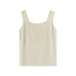 Camiseta sin mangas de punto acanalado para mujer, color blanco roto, capa interior sin mangas, ropa informal de primavera - Product Image 1