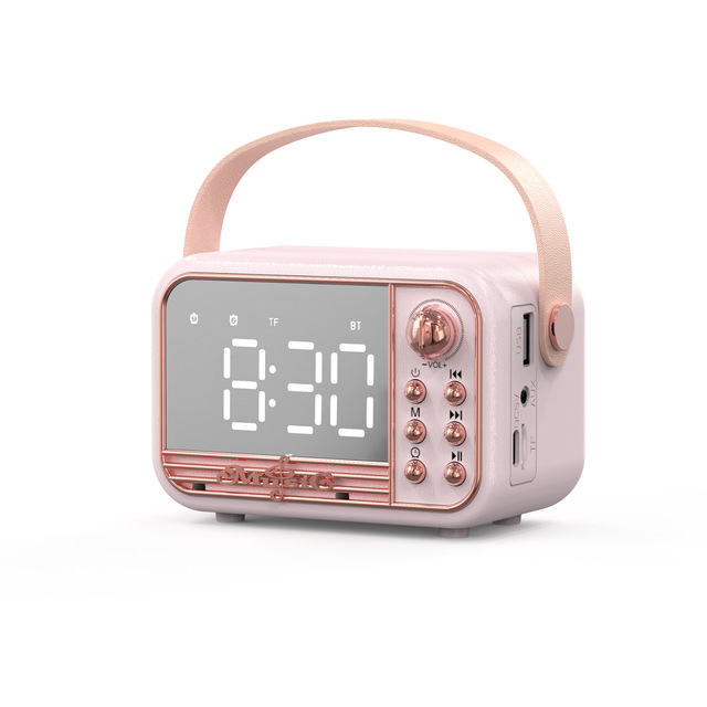 Retro Speaker Led Mirror Classical Music Player Hifi Stereo Sound With Time Display Dual Alarm Clock Portable Blue Tooth Speaker