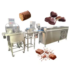 Mesin Enrobing coklat tipe sabuk 1000mm mesin pelapis Tempering coklat otomatis untuk kue biskuit dan permen