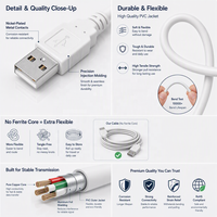 Câble USB 2.0 mâle-mâle blanc OEM personnalisé Cantell pour disque dur externe, câble d'extension blindé tressé de 2 m pour ordinateur