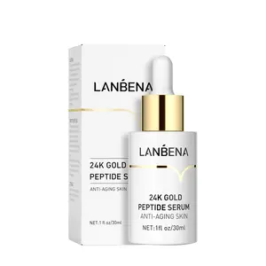 LANBENA Private Label 24K Gold Peptide Facial Serum Anti Aging Dark Spot Remover Brightening Face Serum