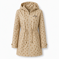 Damen Plus Size Mittellange Wasserdichte Kapuzen-Windjacke Regenjacke mit Verstellbarem Kordelzug in der Taille für Outdoor und Täglichen Gebrauch