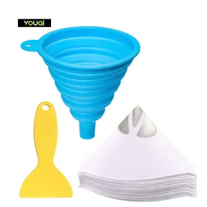 YouQi 100 Micron Disposable Paint Paper Filters with Collapsible Silicone Funnel Plastic Spatula Clean Tool