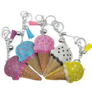 High Quality Crystal Key Chain Rhinestone Key Ring Holder Bag Ice Cream Charm Design Key Gift Accessory-Wholesale Manufacturers