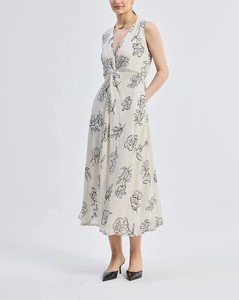 Black Vintage Sweet Floral Print Front-Tied Chiffon Breathable Washable Floor-Length Summer Autumn Spring Dress - Product Image 3