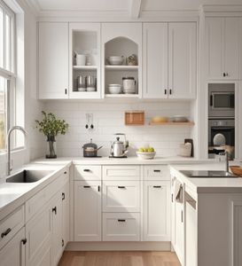 Mueble de Cocina con Acabado en Laca Blanca, Grano de Madera, Encimera de Cuarzo, Mármol, Fregadero de Cocina, Mueble de Madera - Product Image 5