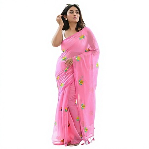 Pink Floral Embroidered <b>Saree</b> Set Women Floor Length Traditional Dress for Party Wedding Stage Wear - Product Image 2