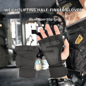 Black <b>Half</b> Finger Weightlifting Gloves Backless Palm Protector Non <b>Slip</b> Wear Resistant Compression Training Fitness Gloves - Product Image 5