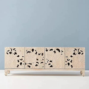 <span class=keywords><strong>Buffet</strong></span> vintage artisanal à quatre portes, grand meuble de rangement en bois massif naturel sculpté, meuble TV, projet personnalisé - Product Image 3