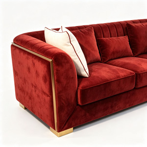 Sofá Tapizado en Terciopelo Rojo Rubí, Estilo Chic Parisino, <span class=keywords><strong>para</strong></span> Salón de Lujo, Sala de Estar, Hotel Boutique, Canapé - Product Image 3