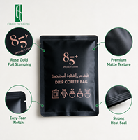 Emballage personnalisé pour sachets de café filtre avec valve et fermeture éclair, pochette plate à trois soudures latérales, emballage pour filtre à café à oreilles suspendues, faible MOQ
