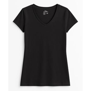 FOXA Camisetas de algodón elástico con cuello en V para mujer, manga corta, informales, básicas, color negro, paquete múltiple, talla M - Product Image 4
