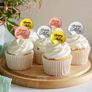 36 Pezzi Topper Rotondi in Acrilico a Specchio per Cupcake 'Buon Compleanno', Topper Incisi in Acrilico Oro, Oro Rosa, Argento, Decorazioni Fai-da-Te per Torte <span class=keywords><strong>e</strong></span> Dessert - Product Image 5