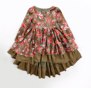 Vestido de fiesta de pana para niñas de 3 a 10 años, estampado de flores - Product Image 3