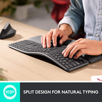 Teclado Ergonómico Dividido Logitech K860, 108 Teclas, Tamaño Completo, Inalámbrico 2.4GHz BT de Bajo Consumo, con Reposamuñecas Acolchado para Oficina