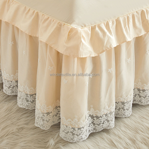 無地コットンプリンセススタイルレーストリムシングルベッドスカートマイクロファイバー二重層フリルマットレスプロテクターベッドスカートセット - Product Image 3