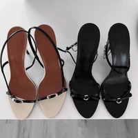 Sandales à talons aiguilles à bout ouvert, style européen et américain, en similicuir, avec semelle extérieure en caoutchouc et fermeture à boucle, pour un look simple et élégant.