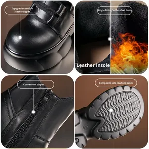 Stivali Invernali da Donna in Vera Pelle di Alta Qualità <span class=keywords><strong>con</strong></span> Lacci, Suola Spessa e Tacco a <span class=keywords><strong>Zeppa</strong></span> 9CM per Aumento di Altezza - Product Image 4