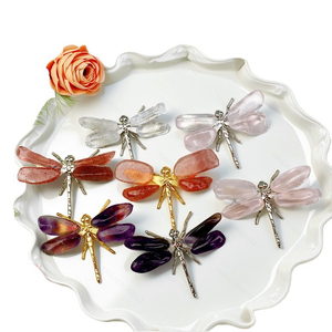 Broche libellule en cristal naturel, faite à la main, avec pierres précieuses, broche décorative en cristal, bijou cadeau pour femme - Product Image 4