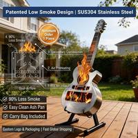 Desain Gitar Klasik Portabel Tungku Api Tanpa Asap dari Baja Tahan Karat Pembakaran Kayu untuk Luar Ruangan dengan Tas untuk Berkemah, Pesta, Teras-ZZ