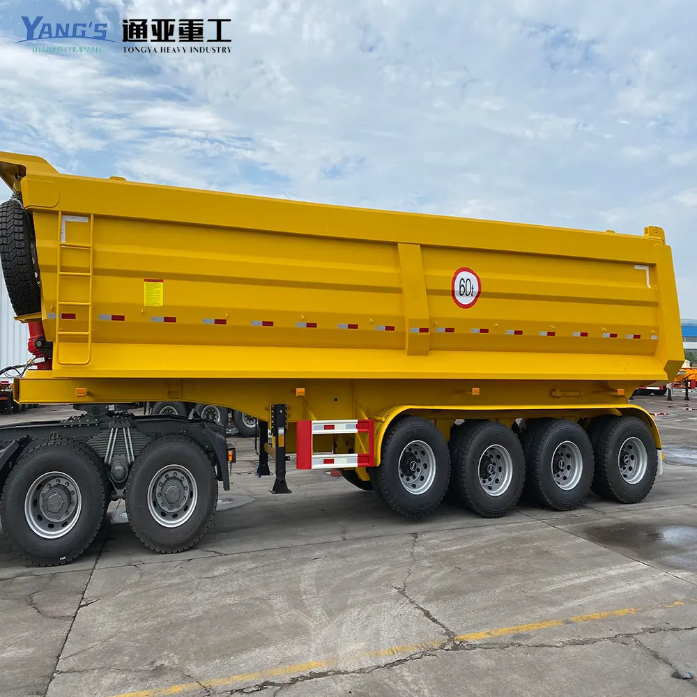 China Meest Populaire 3 Assen 40 60 Kubieke Meter 80 Ton Kipper Opleggers Hydraulische Achterste Dump Trailer