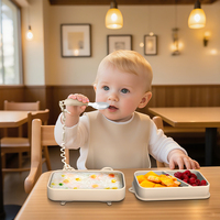 Ensemble d'assiettes pour bébé en silicone sans BPA Boîte à lunch rectangulaire de voyage portable avec aspiration divisée et couvercle pour l'alimentation de bébé